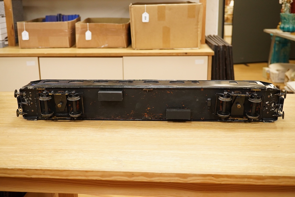 Four Gauge One Continental bogie coaches; two in very dark Green livery, and two ‘Trains Rapides Nord’ in dark green, including some scratch building and possible adaptation from kits